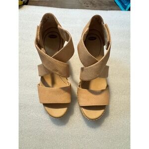 Dr. Scholls Vacay Espadrille Wedge Sandals Tan Textured Platform 10M Womens
